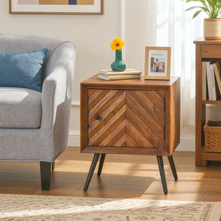 Sunvega Handcrafted Mango Wood and Iron Mid-Century Modern Accent Cabinet with Storage