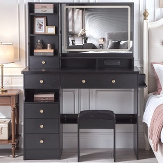 Sunvega 41 Inch Large Size Left Drawer Vanity Table with Touch Control LED Mirror