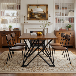 Sunvega Industrial Dining Table With Metal Legs And Distressed Walnut Finish