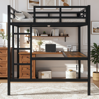 Sunvega Metal Twin XL Loft Bed with Desk, USB, LED Light, and Power Outlet