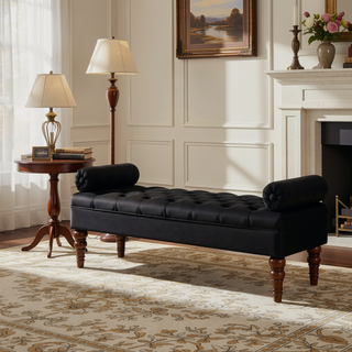 Sunvega Upholstered Tufted Velvet Bench with Wooden Legs for Bedroom or Living Room