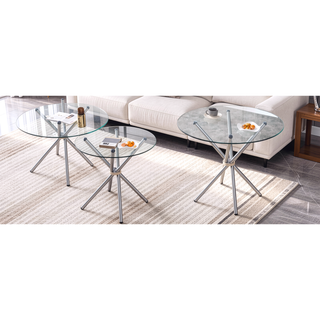 Sunvega Modern Simple Round Clear Glass Dining Table with Gold Metal Legs for 4-6 People