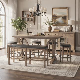 Sunvega Pecan Brown 60 Inch Bar Height Bench with Casual Style