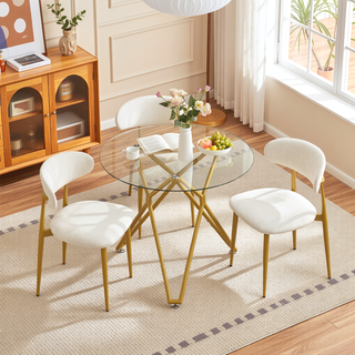 Sunvega Modern Glass Dining Table with Metal Legs for Kitchen Living Room Office