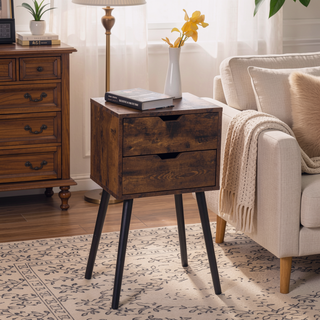 Sunvega Modern Nightstand with 2 Spacious Drawers and Solid Wood Legs for Bedroom