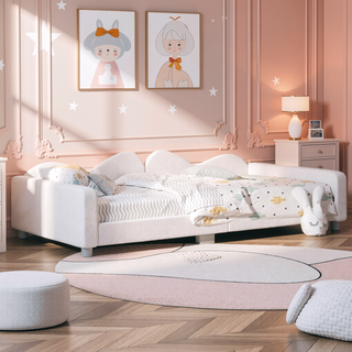 Sunvega Full Size Upholstered Daybed with Cloud Shaped Backrest and Sherpa Fabric