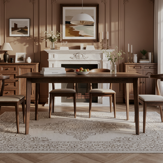 Sunvega Mid-Century Modern Solid Wood Dining Table with Brown Stain Finish