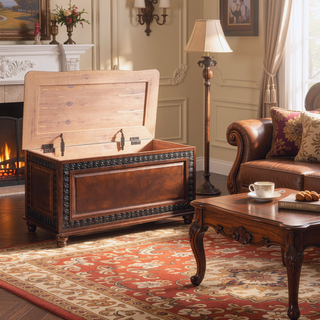 Sunvega Deep Tobacco Cedar Chest with Ornate Detailing and Flip Open Top