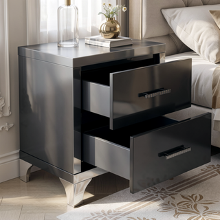 Sunvega High Gloss Mirrored Nightstand with Metal Handle and 2 Drawers for Bedroom