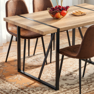 Sunvega Modern Simple Rectangular MDF Dining Table with Black Metal Legs for 4-6 People