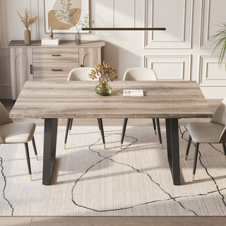 Sunvega Modern Rectangular MDF Dining Table for Six with Waterproof Surface