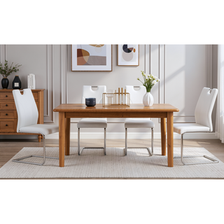 Sunvega White PU Dining Chair Set with Silver Metal Legs and High Resilience Sponge Filling
