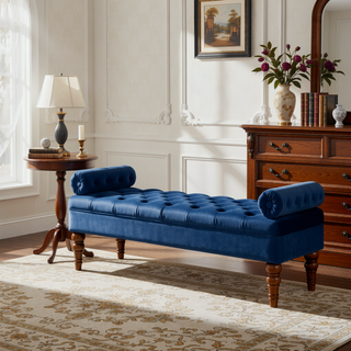 Sunvega Upholstered Tufted Velvet Bench with Wooden Legs for Bedroom or Living Room