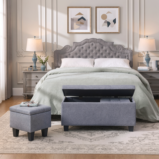 Sunvega Large Storage Ottoman Bench with Tufted Linen Design for Living Room