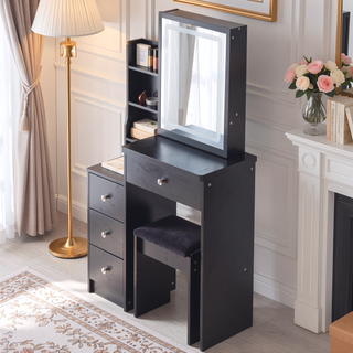 Sunvega 41 Inch Large Size Left Bedside Cabinet Vanity Table with Cushioned Stool