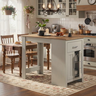 Sunvega Gray Transitional Counter Height Dining Table Kitchen Island With Storage