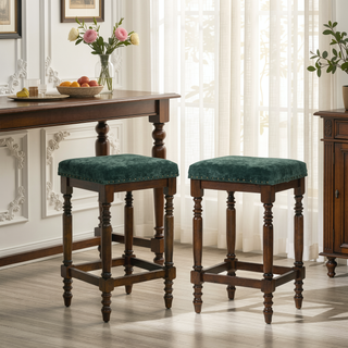 Sunvega Distressed Wooden Farmhouse Barstools with Faux Leather Seat, Counter-Height
