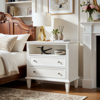 Sunvega Mid-Century Modern Dresser Nightstand with Charging Station and 2 Drawers