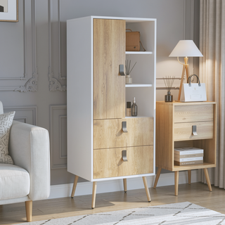 Sunvega White Macadamia Dresser with 3 Open Shelves 2 Drawers and 1 Door