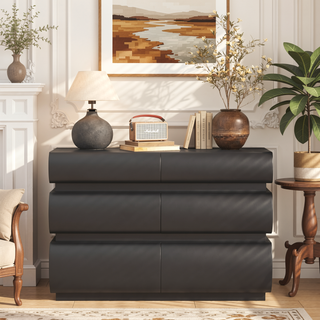 Sunvega Modern Black Handle-Less 6 Drawer Dresser with Anti-Tipover for Bedroom