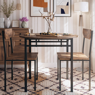 Sunvega Modern Drop Leaf Round Dining Table Set with 2 Chairs for Small Spaces