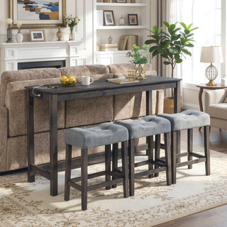 Sunvega 4 Piece Bar Table Set with USB Outlets and Padded Stools for Living Room