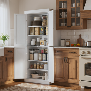Sunvega 72.5 Inch Tall Kitchen Pantry Cabinet with 4 Doors and 2 Adjustable Shelves