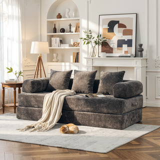 Sunvega Convertible Chenille Folding Sofa Bed with Pillows for Living Room