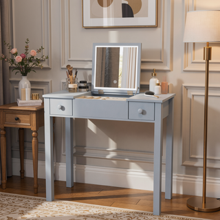 Sunvega 3-Level Adjustable Lighting Flip-Top Mirror Vanity Desk with Storage Drawers