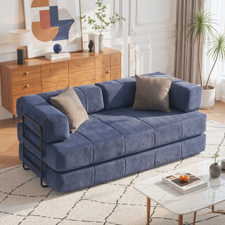 Sunvega High Quality Corduroy Folding Sofa Bed with 2 Pillows and Foam Spring Mattress