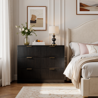 Sunvega Modern Wavy Pattern 6-Drawer Dresser with Ample Storage for Bedroom