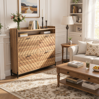 Sunvega Modern Rustic Wooden Flip Drawer Shoe Cabinet with Hidden Storage