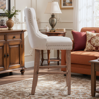 Sunvega Modern Velvet Upholstered Barstools with Button Tufted and Wooden Legs