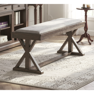 Sunvega Modern Contemporary Ash Grey Solid Wood Veneer 1pc Bench with Cream Cushion Seat