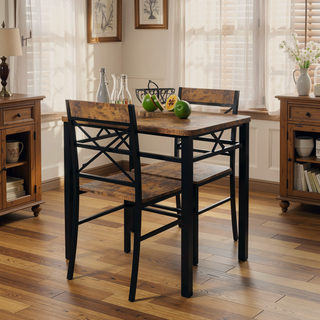 Sunvega Compact Rustic Brown Wood Kitchen Dining Table Set for 4 with Chairs