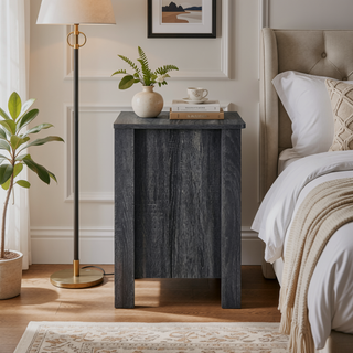 Sunvega Contemporary Faux Wood Nightstand with Two Drawers for Bedroom Storage