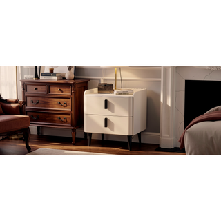 Sunvega Modern Nightstand with 2 Spacious Drawers and Marble-Pattern Tabletop