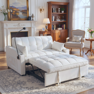 Sunvega Modern Velvet Loveseat Futon Sofa with Pullout Bed Adjustable Reclining Backrest