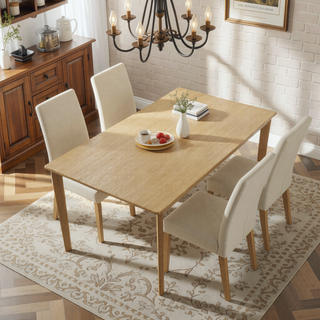 Sunvega Solid Wood Dining Table and Chair Set with Upholstered Cushions for Practical Household Use