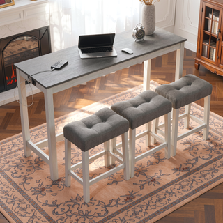 Sunvega 4 Piece Bar Table Set with USB Outlets and Padded Stools for Living Room