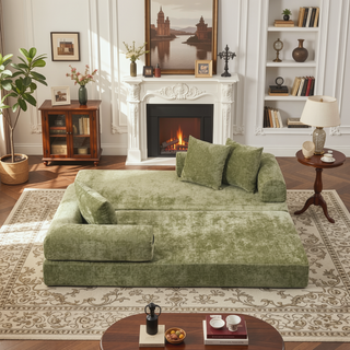 Sunvega Convertible Chenille Folding Sofa Bed with Pillows for Living Room
