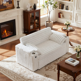 Sunvega Light Grey Corduroy Sofa Bed with Pull Out Bed and USB Charging