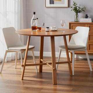 Sunvega Modern Minimalist Circular Dining Table with White Patterned Tabletop