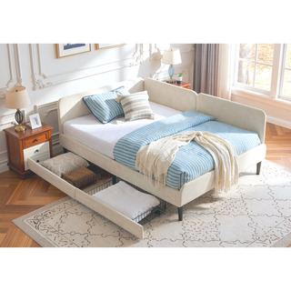 Sunvega Twin Size Upholstered Sofa Bed Frame with 2 Storage Drawers and Velvet