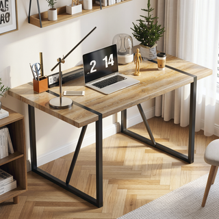 Sunvega Modern Simple Rectangular MDF Dining Table with Black Metal Legs for 4-6 People