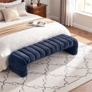 Sunvega Modern Upholstered Armless Bed Bench with Channel Tufted Chenille Ottoman for Living Room