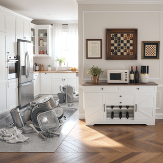 Sunvega Modern Farmhouse White Buffet Cabinet with Hutch for Kitchen Storage and Dining Room