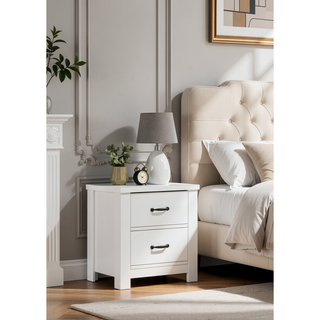 Sunvega Cassini 21.5 Inch White 2-Drawer Nightstand with Black Handles