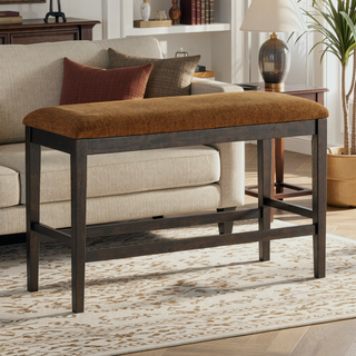 Sunvega Dark Brown Finish Counter Height Bench with Fabric Upholstery