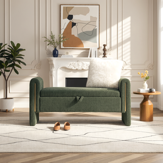 Sunvega Modern Teddy Upholstered Storage Bench with Arms for Living Room Bedroom